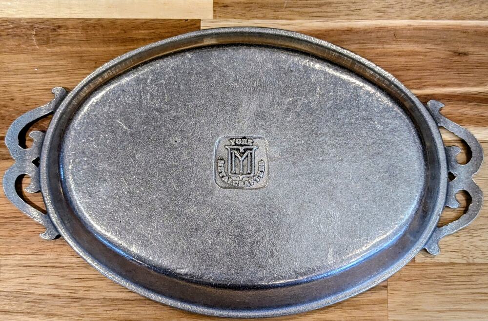 Vintage York Metalcrafters Handled Oval Serving Dish Platter Pewter Alloy PA